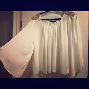 Blaque Label Cream Flowy Blouse, Sequin Shoulders